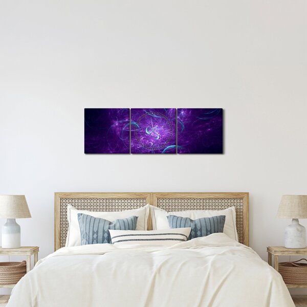Slika moderne plave apstrakcije (sa satom) (90x30 cm)