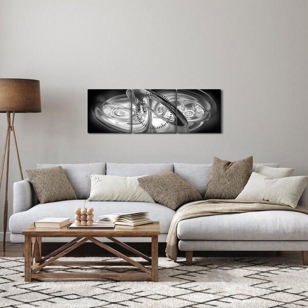 Slika moderne sive apstrakcije (sa satom) (90x30 cm)