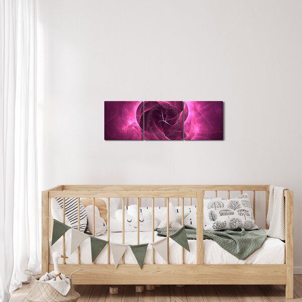 Slika moderne ružičaste apstrakcije (sa satom) (90x30 cm)