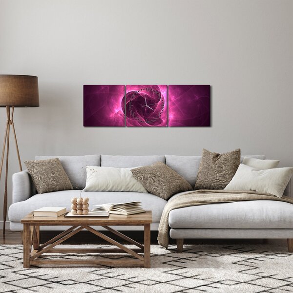 Slika moderne ružičaste apstrakcije (sa satom) (90x30 cm)