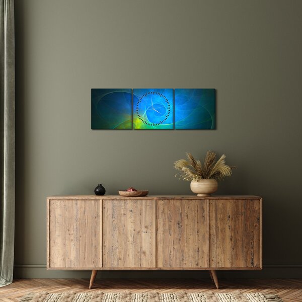Slika plave apstrakcije (sa satom) (90x30 cm)