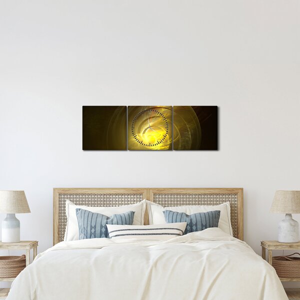 Slika žute apstraktne spirale (sa satom) (90x30 cm)