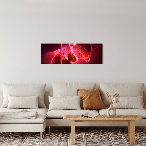 Moderna slika ružičaste apstrakcije (sa satom) (90x30 cm)