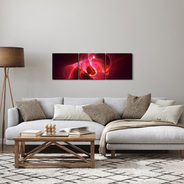 Moderna slika ružičaste apstrakcije (sa satom) (90x30 cm)