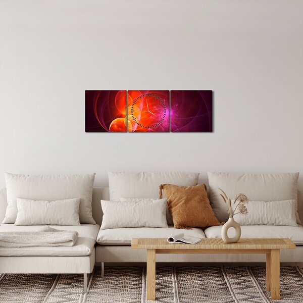 Moderna slika ružičaste apstrakcije (sa satom) (90x30 cm)