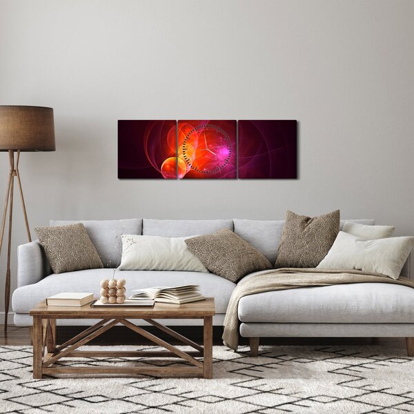 Moderna slika ružičaste apstrakcije (sa satom) (90x30 cm)