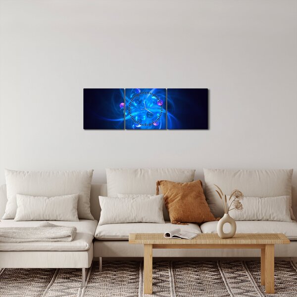Moderna slika plave apstrakcije (sa satom) (90x30 cm)