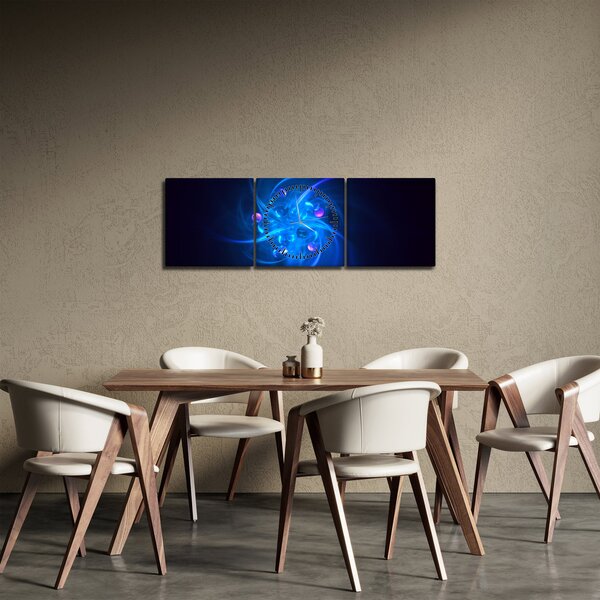 Moderna slika plave apstrakcije (sa satom) (90x30 cm)