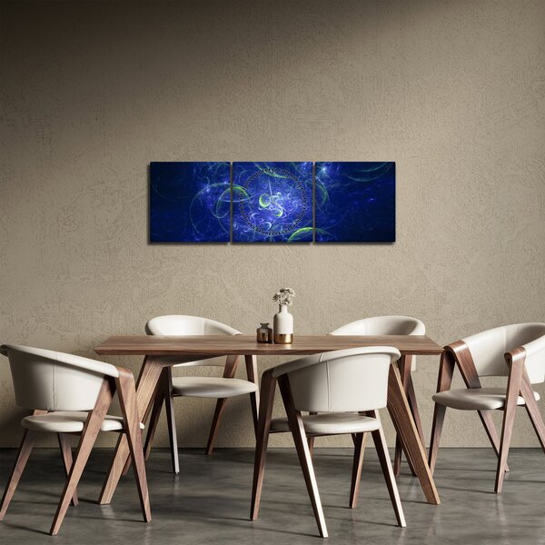 Slika - plava apstrakcija (sa satom) (90x30 cm)