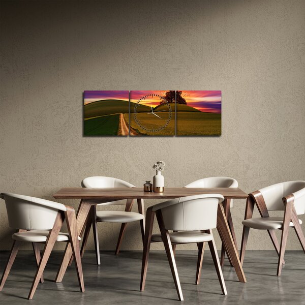 Slika polja sa zalaskom sunca (sa satom) (90x30 cm)