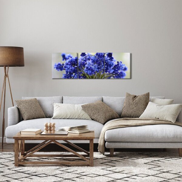 Slika buketa plavog cvijeća (sa satom) (90x30 cm)
