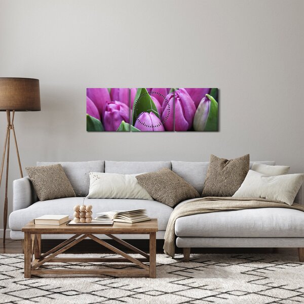 Slika - cvijeće tulipana (sa satom) (90x30 cm)