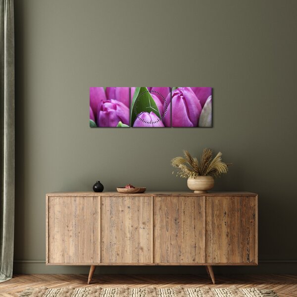 Slika - cvijeće tulipana (sa satom) (90x30 cm)