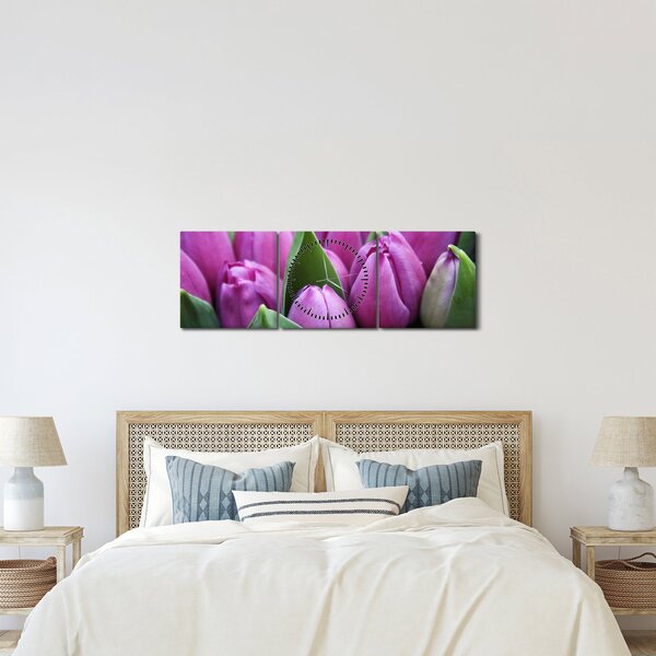 Slika - cvijeće tulipana (sa satom) (90x30 cm)