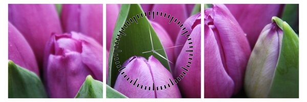 Slika - cvijeće tulipana (sa satom) (90x30 cm)