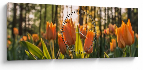 Slika - cvijeće tulipana (sa satom) (90x30 cm)