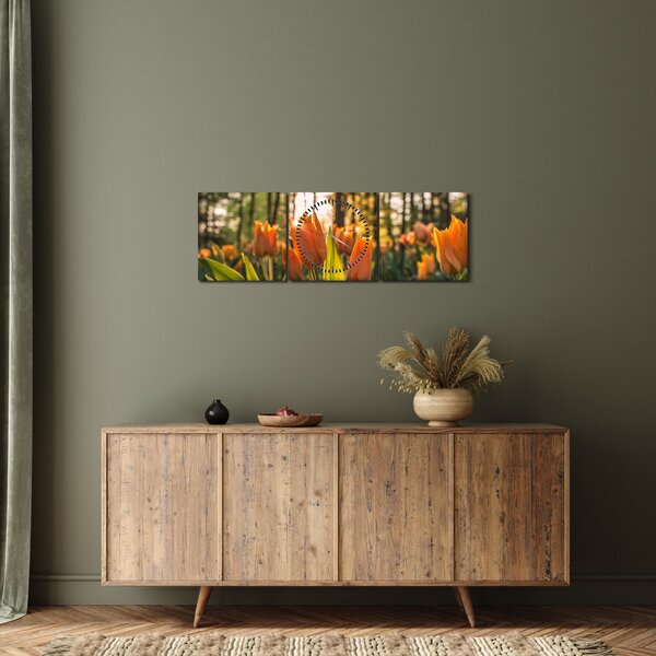 Slika - cvijeće tulipana (sa satom) (90x30 cm)
