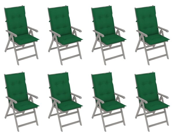 VidaXL Nagibne vrtne stolice s jastucima 8 kom sive od bagremovog drva