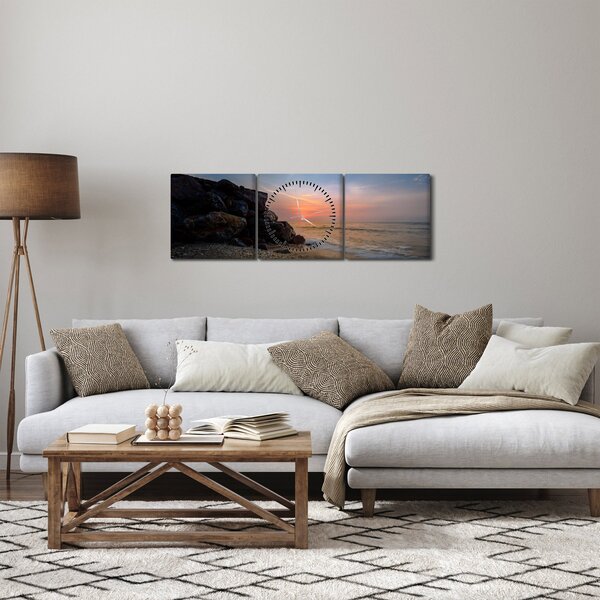Slika zalaska sunca na plaži (sa satom) (90x30 cm)