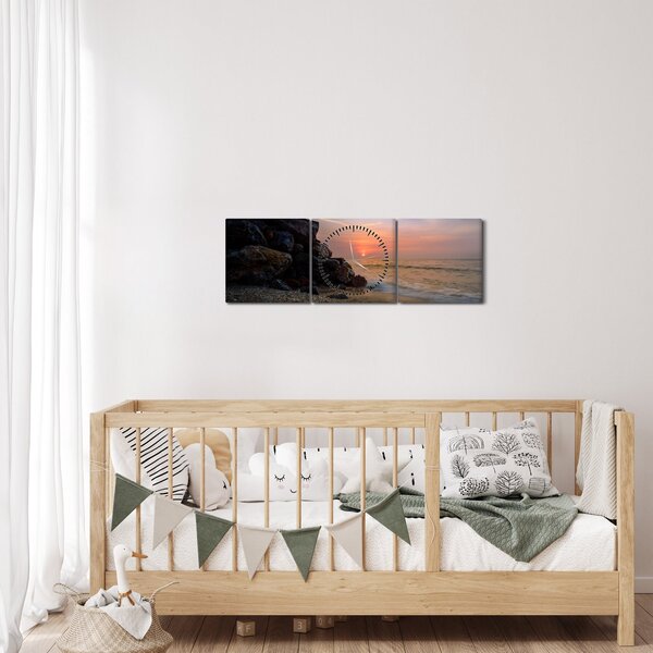 Slika zalaska sunca na plaži (sa satom) (90x30 cm)