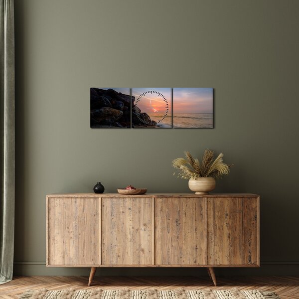 Slika zalaska sunca na plaži (sa satom) (90x30 cm)