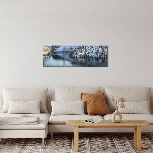 Slika - zimski krajolik s jezerom (sa satom) (90x30 cm)