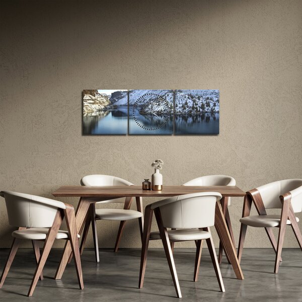 Slika - zimski krajolik s jezerom (sa satom) (90x30 cm)