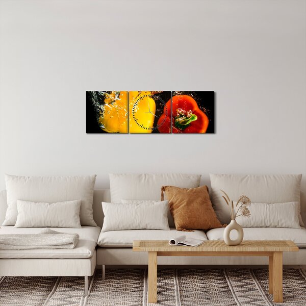 Slika - paprike u vodi (sa satom) (90x30 cm)