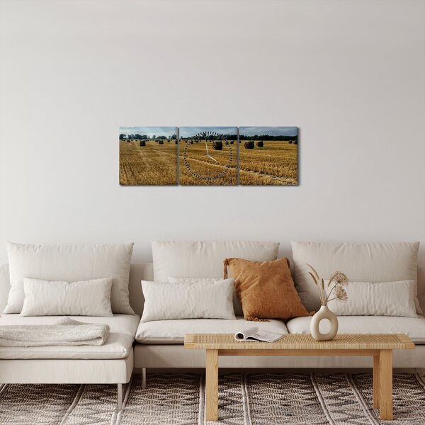 Slika ubranog polja žitarica (sa satom) (90x30 cm)