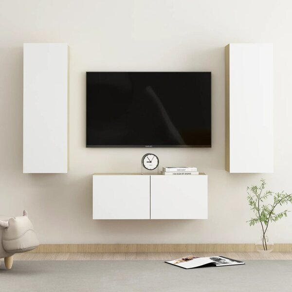 VidaXL 3-dijelni set TV ormarića bijeli i boja hrasta od iverice