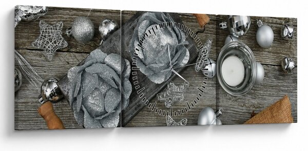 Slika - srebrni božićni ukrasi (sa satom) (90x30 cm)