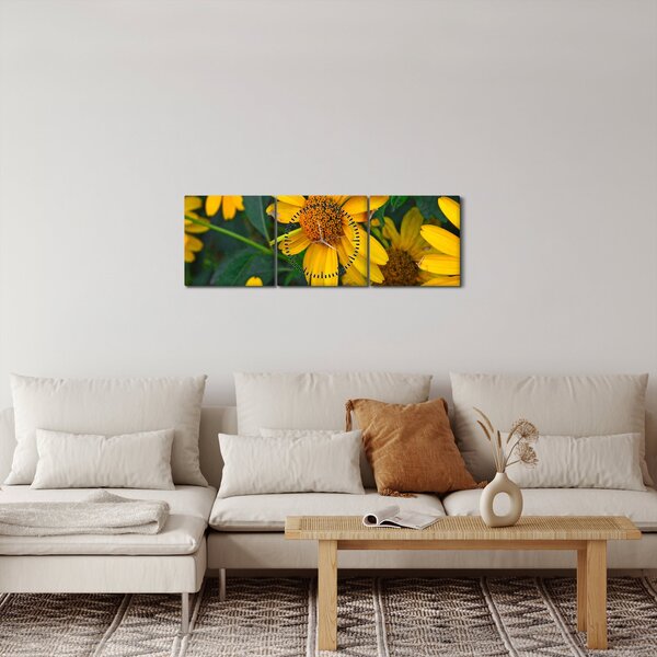 Slika žutih cvjetova (sa satom) (90x30 cm)