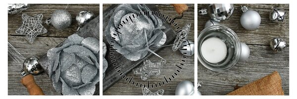 Slika - srebrni božićni ukrasi (sa satom) (90x30 cm)