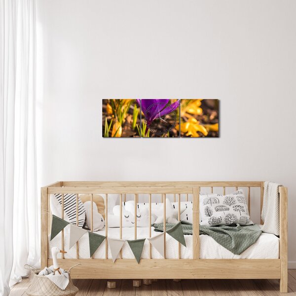 Slika ljubičastog cvijeta (sa satom) (90x30 cm)