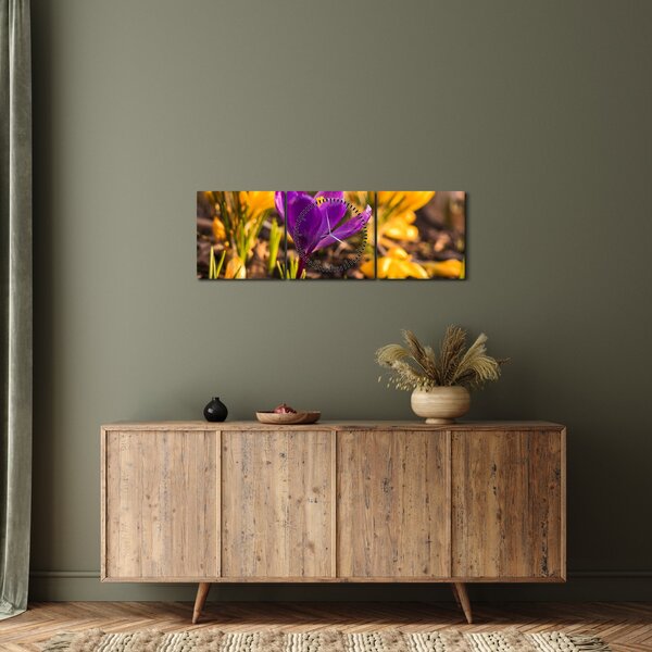 Slika ljubičastog cvijeta (sa satom) (90x30 cm)