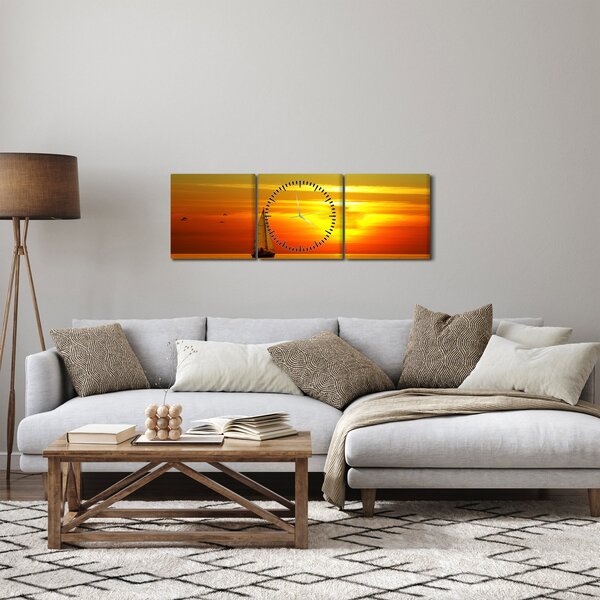 Slika zalaska sunca s jahtom (sa satom) (90x30 cm)