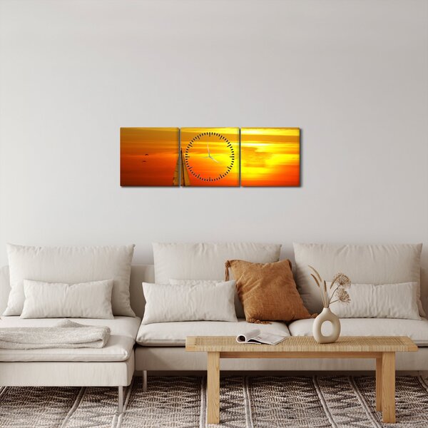 Slika zalaska sunca s jahtom (sa satom) (90x30 cm)