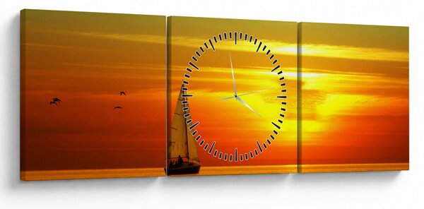 Slika zalaska sunca s jahtom (sa satom) (90x30 cm)