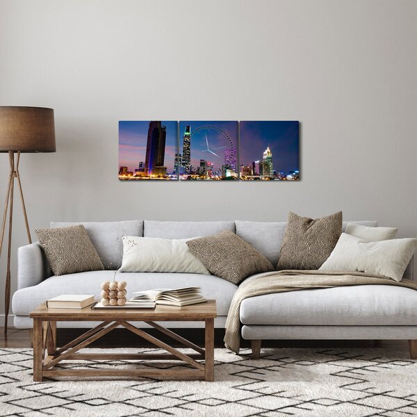 Slika noćnog grada (sa satom) (90x30 cm)