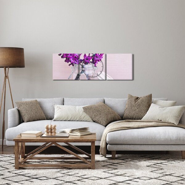 Slika ljubičastog cvijeća (sa satom) (90x30 cm)