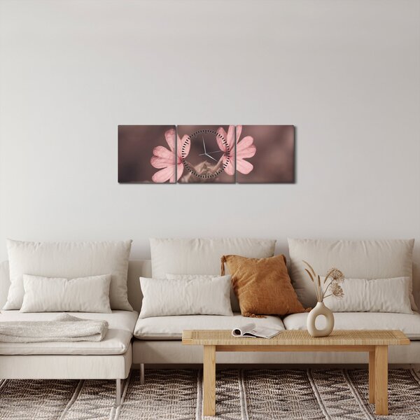 Slika ružičastog cvijeta (sa satom) (90x30 cm)