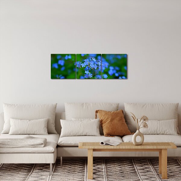 Slika plavog cvijeća (sa satom) (90x30 cm)