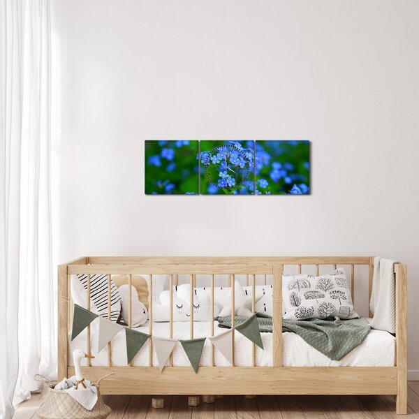Slika plavog cvijeća (sa satom) (90x30 cm)
