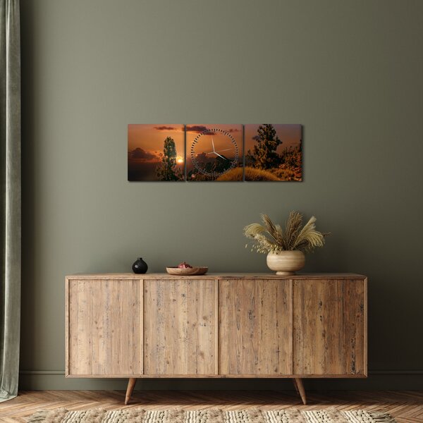 Slika prirode sa zalaskom sunca (sa satom) (90x30 cm)