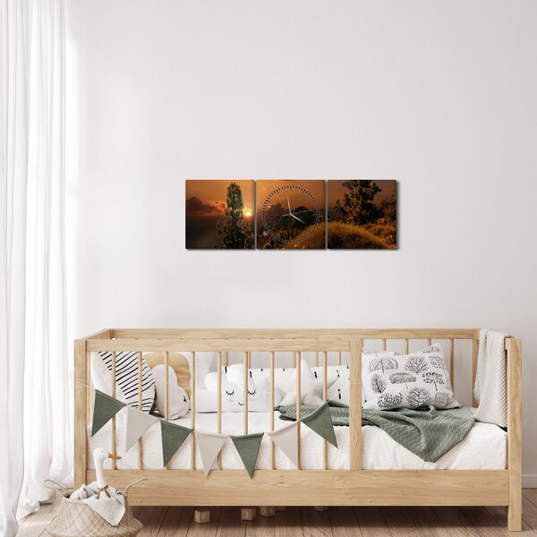 Slika prirode sa zalaskom sunca (sa satom) (90x30 cm)