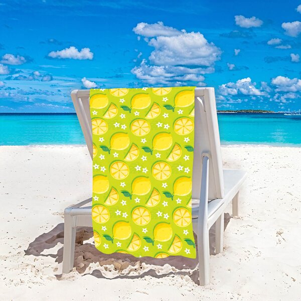 Brzosušeći ručnik za plažu LEMONS zelena 100×180 cm, 100% mikrovlakna