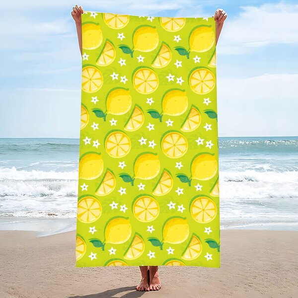 Brzosušeći ručnik za plažu LEMONS zelena 100×180 cm, 100% mikrovlakna