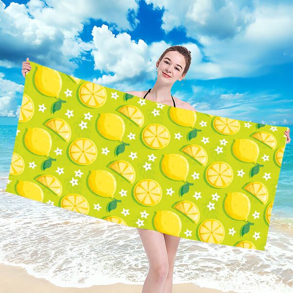 Brzosušeći ručnik za plažu LEMONS zelena 100×180 cm, 100% mikrovlakna