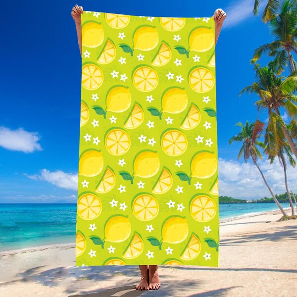 Brzosušeći ručnik za plažu LEMONS zelena 100×180 cm, 100% mikrovlakna