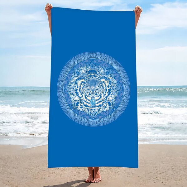 Brzosušeći ručnik za plažu TIGER plava 100×180 cm, 100% mikrovlakna
